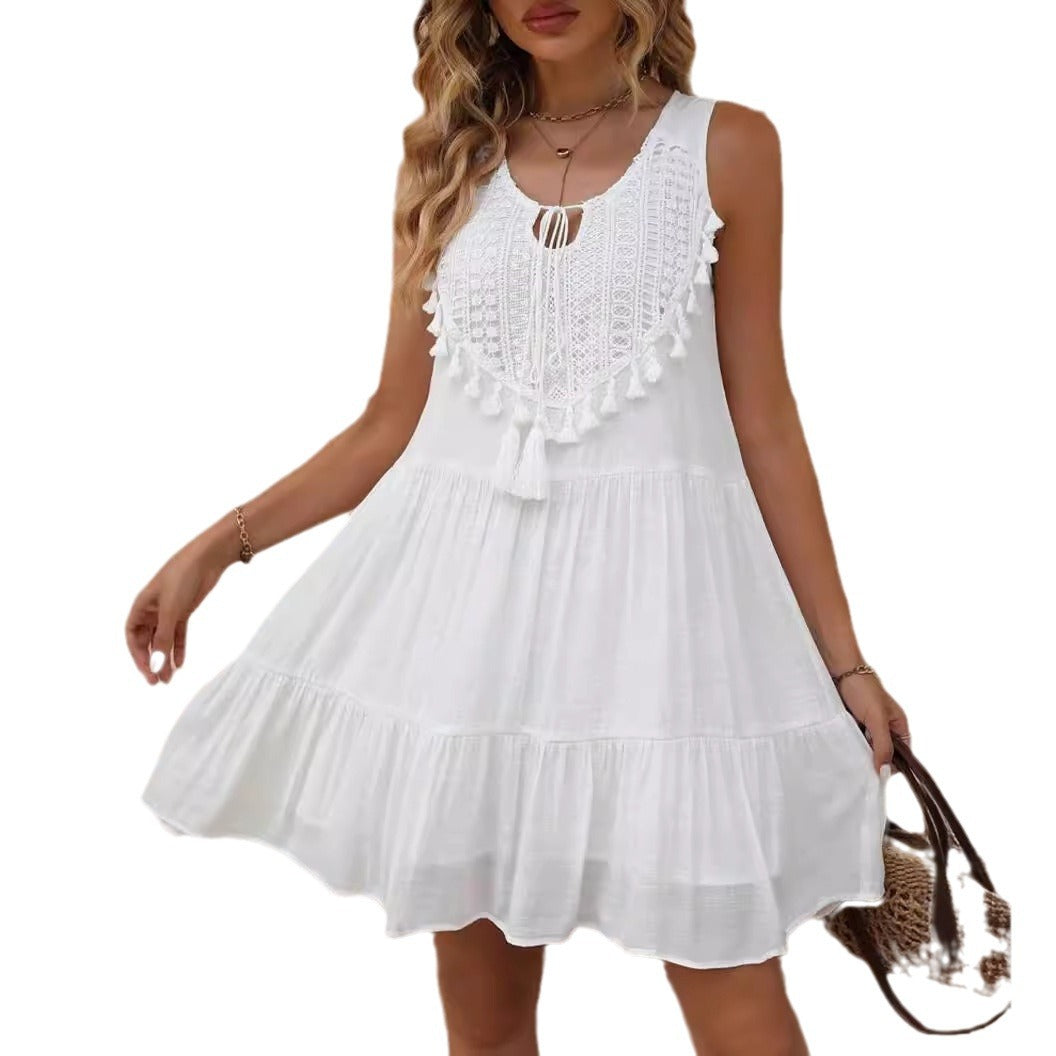 Durable Summer Lace Stitching Loose Sleeveless Dress