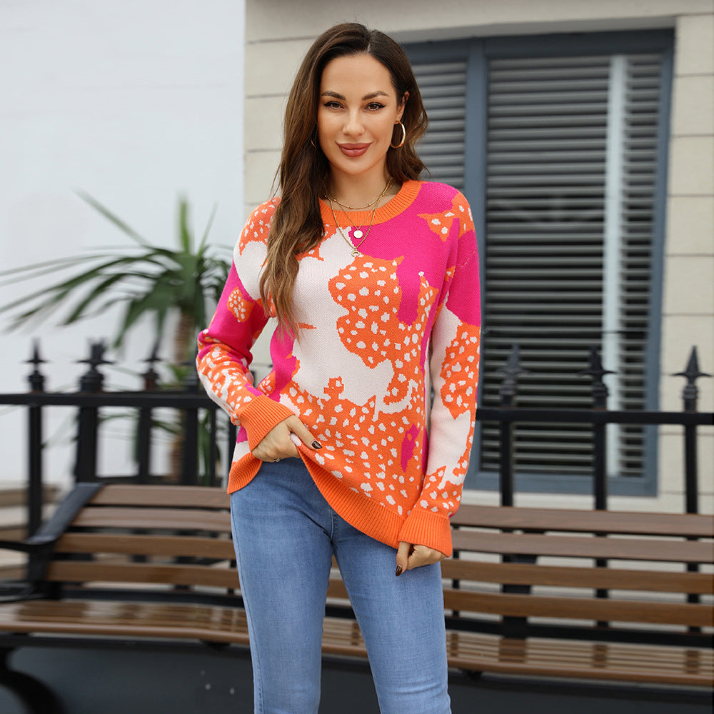 Women's Jacquard Color Long Sleeve Trendy Ladies Sweaters