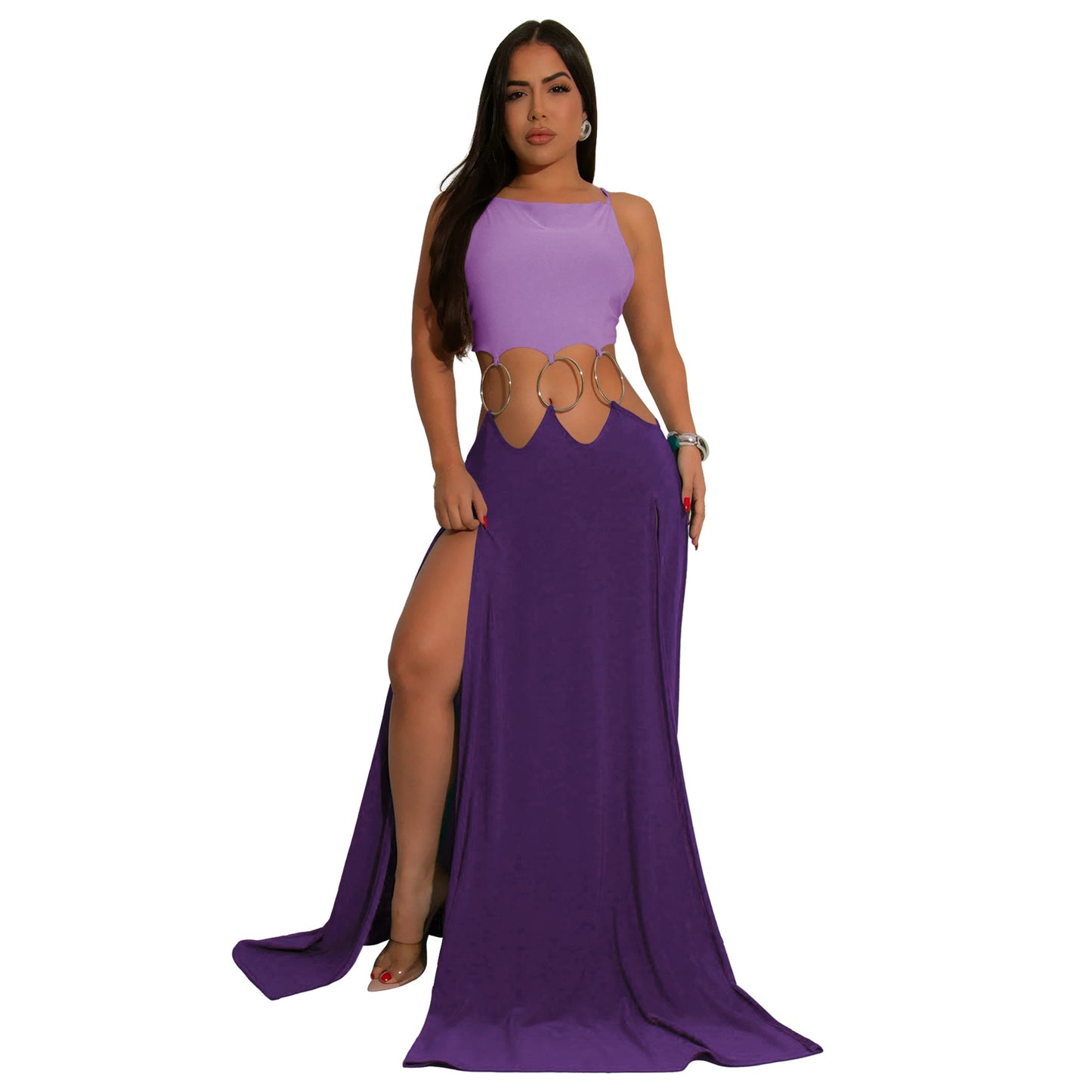 Women's European Solid Color Sexy Backless High Dresses