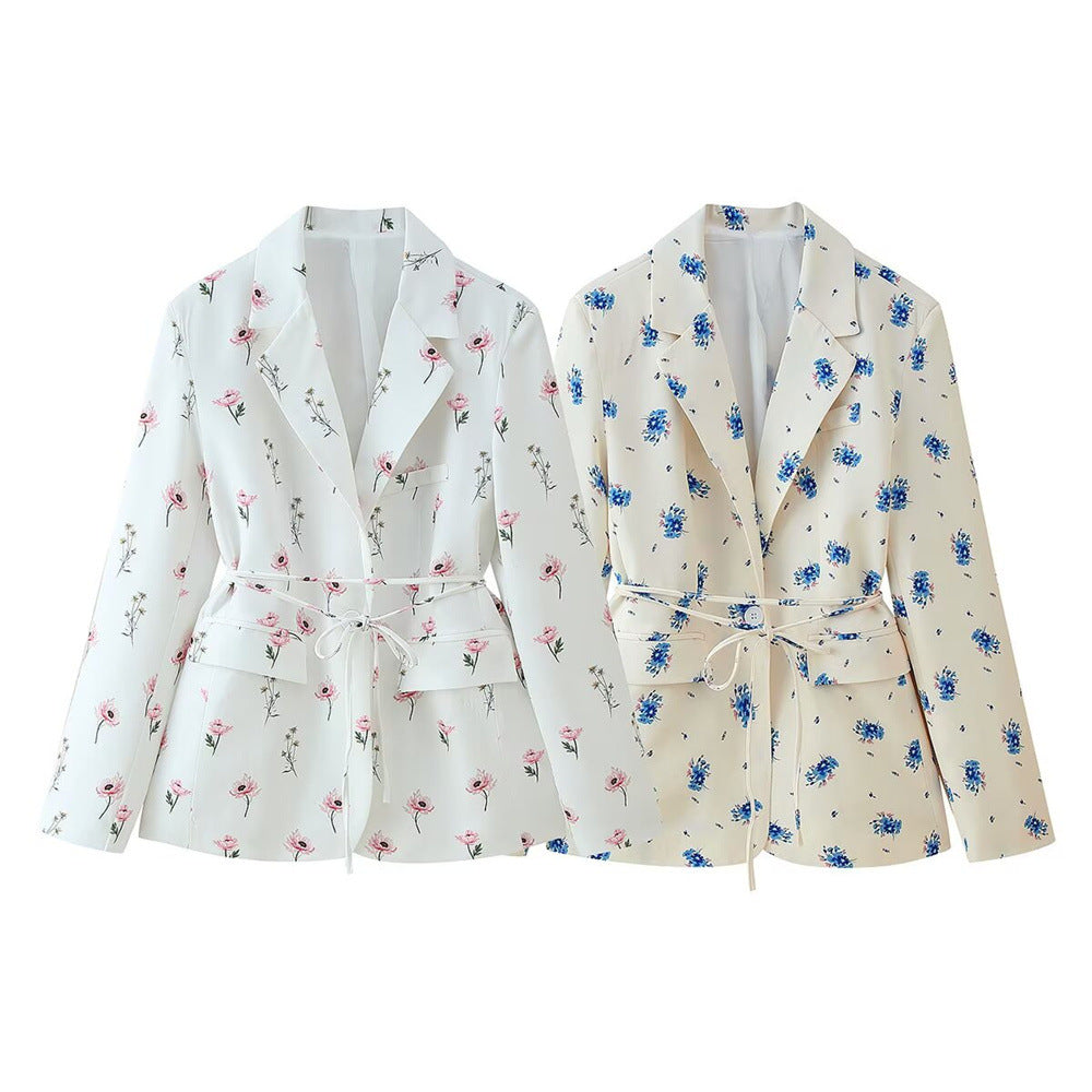Women's Fashion Sweet Floral Collar Long Sleeve Blazers