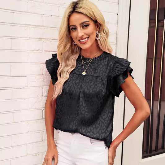 Women's Summer Fashion Printed Ruffle Sleeve Fluted Blouses