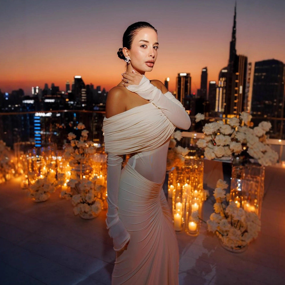 Women's Sexy Dress Long Elegant Pleated Banquet Dresses
