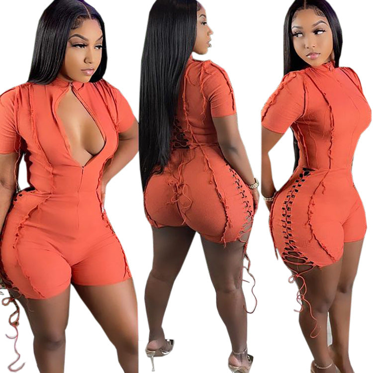 Women's Hot Push Sexy Solid Color Lace Jumpsuits