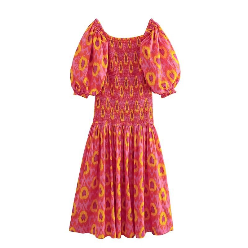 Women's Versatile Printed Midi Sleeve Dress Dresses
