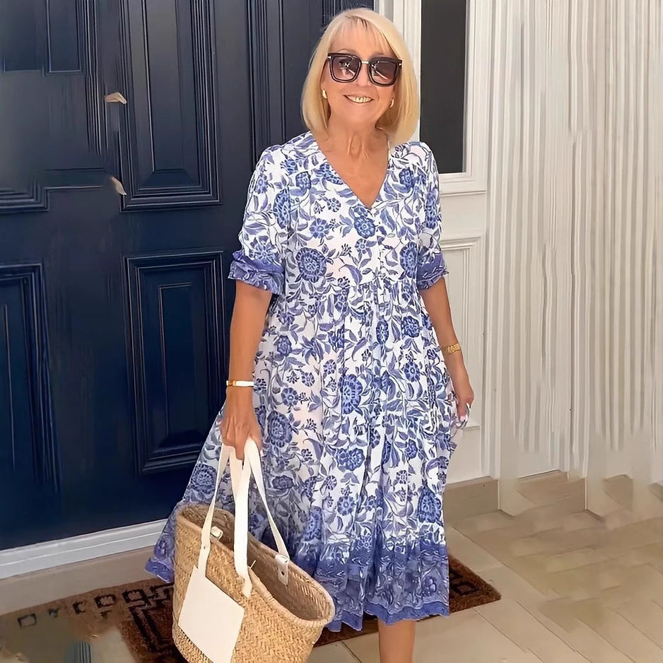 Summer Temperament Commute Long Floral Printed Dress