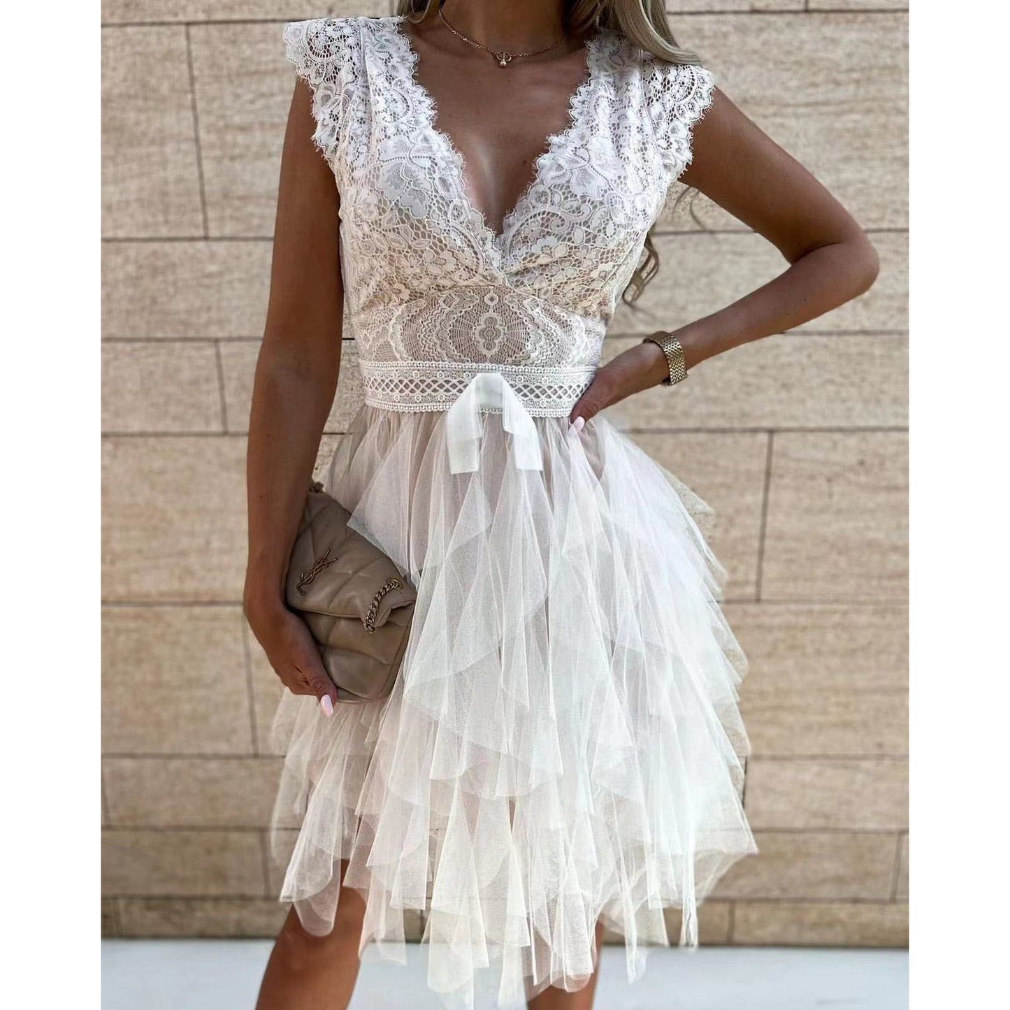 Sexy Lace Stitching Dress Casual Sleeve Dresses