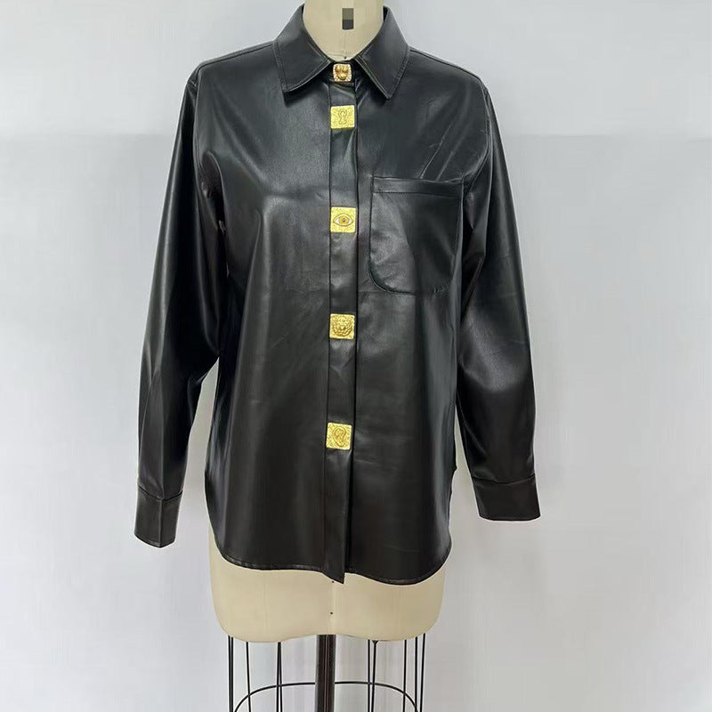 Solid Color Polo Collar Autumn High-grade Loose Coats