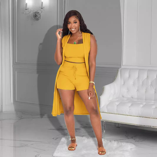 Women's Sunken Stripe Solid Color Three-piece Suits