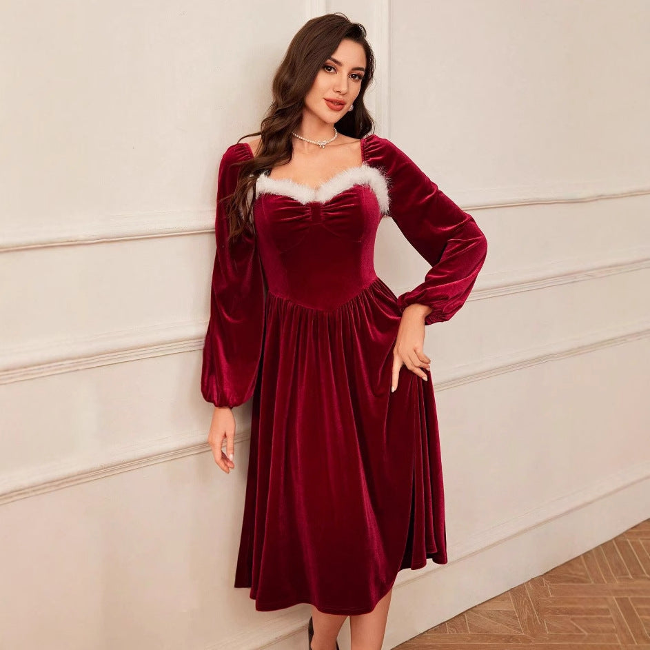 Women's Retro Christmas Party Cocktail Long Sleeve Big Dress