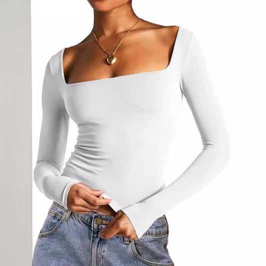 Women's Short-sleeved Long-sleeved Solid Color Cropped Square Tops