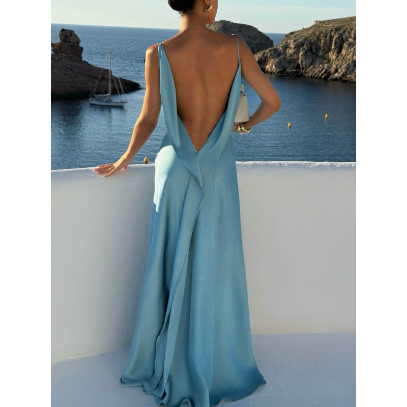 Elegant Sexy Solid Color Stitching Tied Slim Strap Dresses