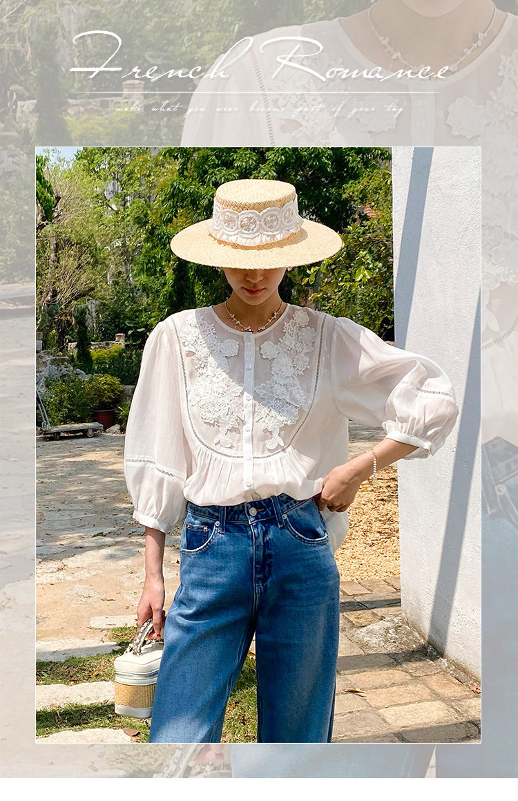 Women's Style White Shirt Half Sleeve Old Blouses