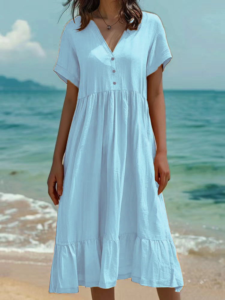 Women's Solid Color Sleeve Fashion Pleating Dress