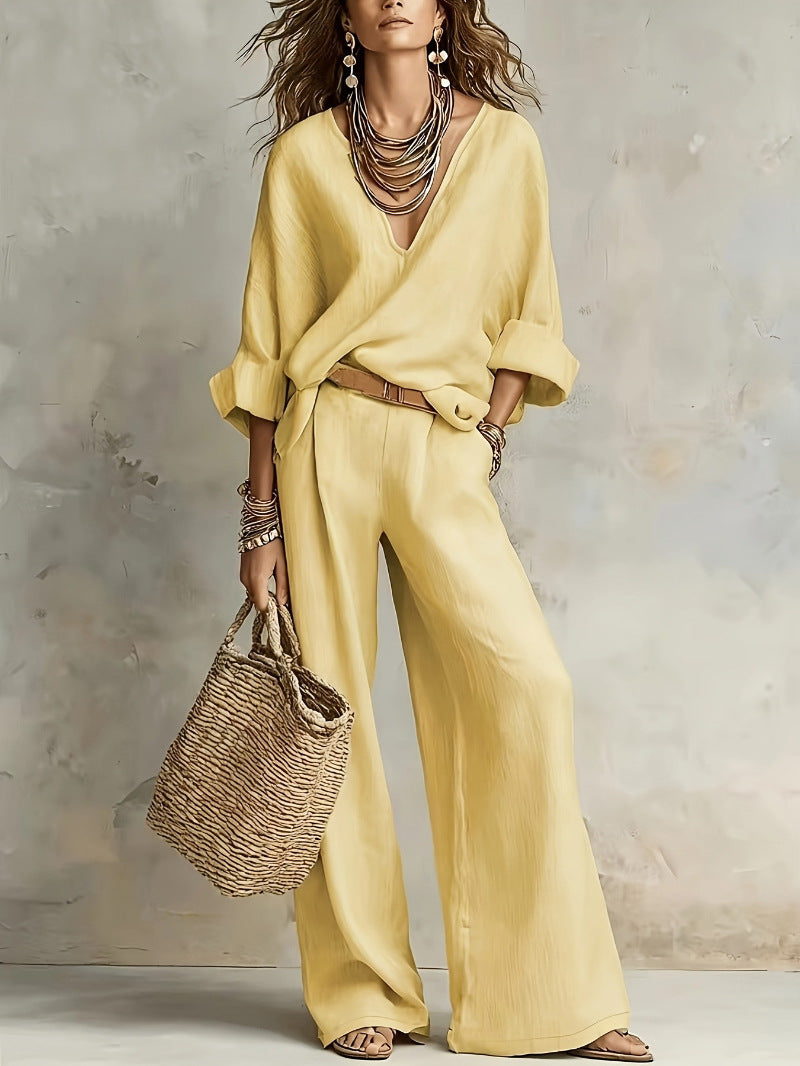 Versatile Natural Linen Loose Vacation Two-piece Fashion Casual Suit