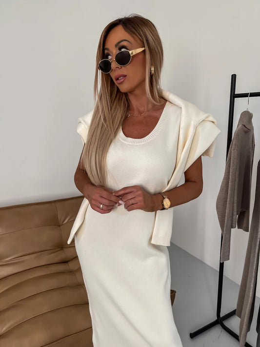 Dress Turtleneck Lengthened Two-piece Solid Color Dresses