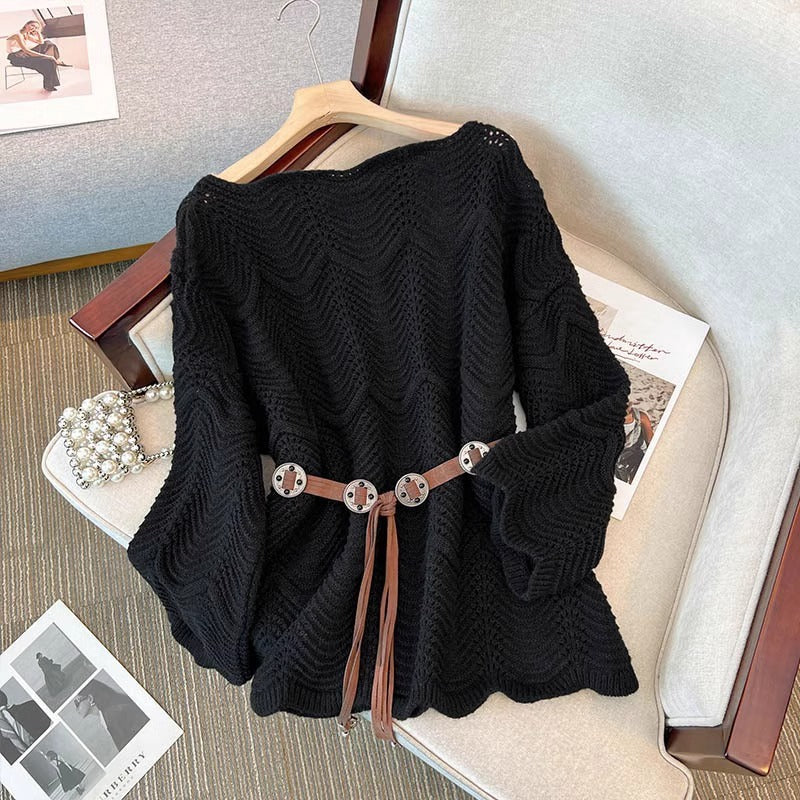 Women's Mid-length Loose Outer Wear Soft Glutinous Gentle Lace Sweaters