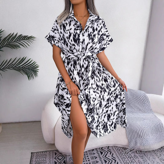 Women's Casual Loose Leopard Print Shirt Dress Dresses