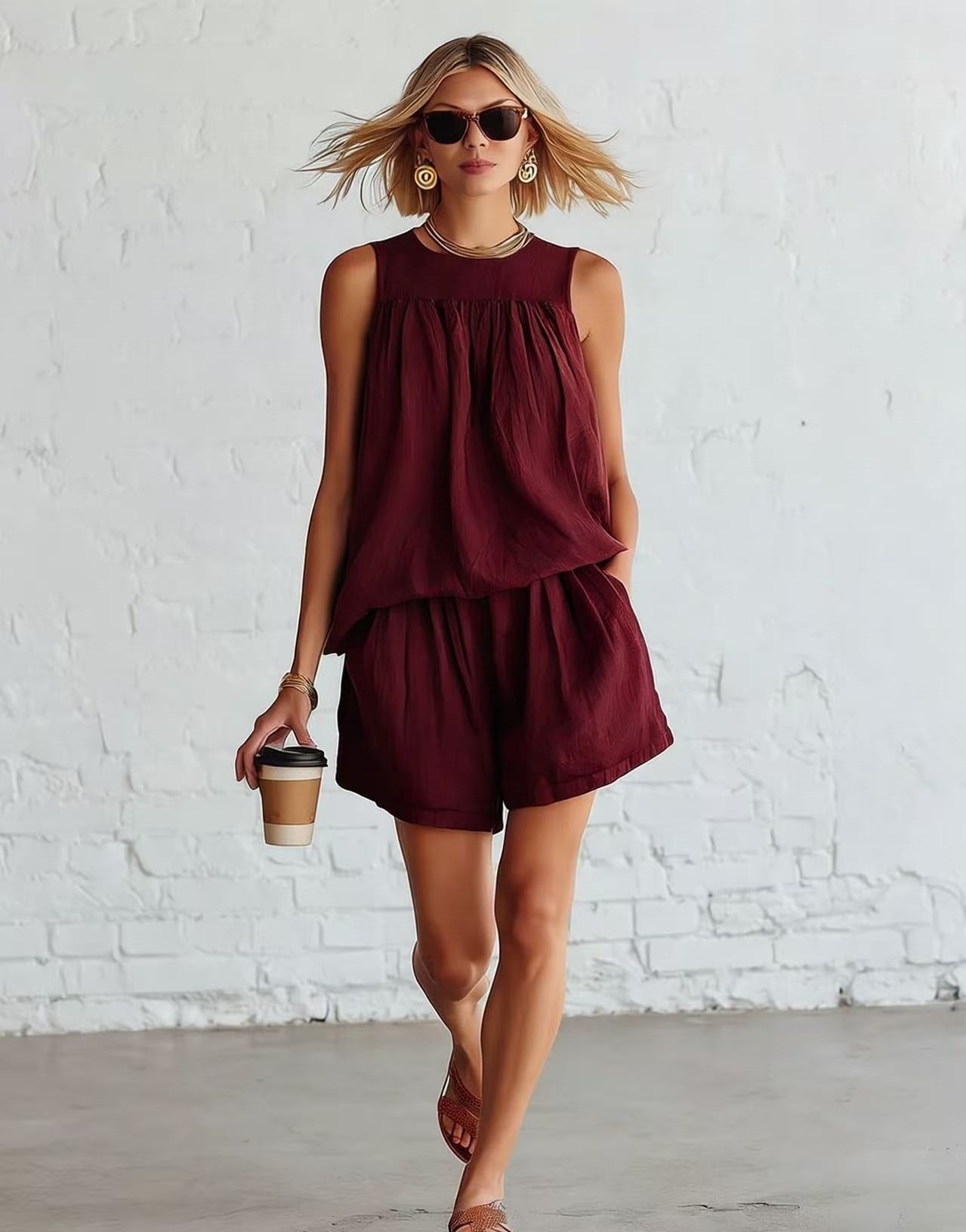 Women's Retro Sleeveless Peplum Wide Leg Fashion Casual Suit