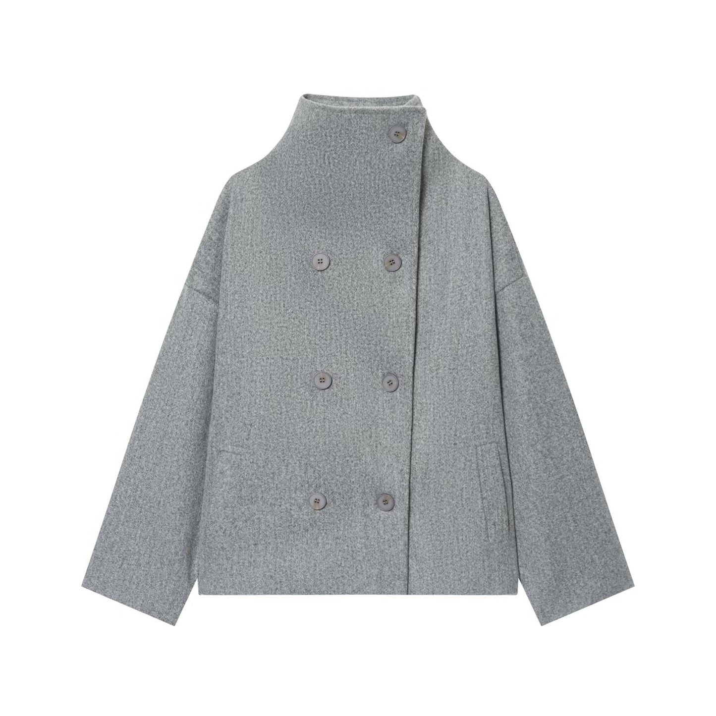 Women's Fashion Simple Solid Color Turtleneck Breasted Coats
