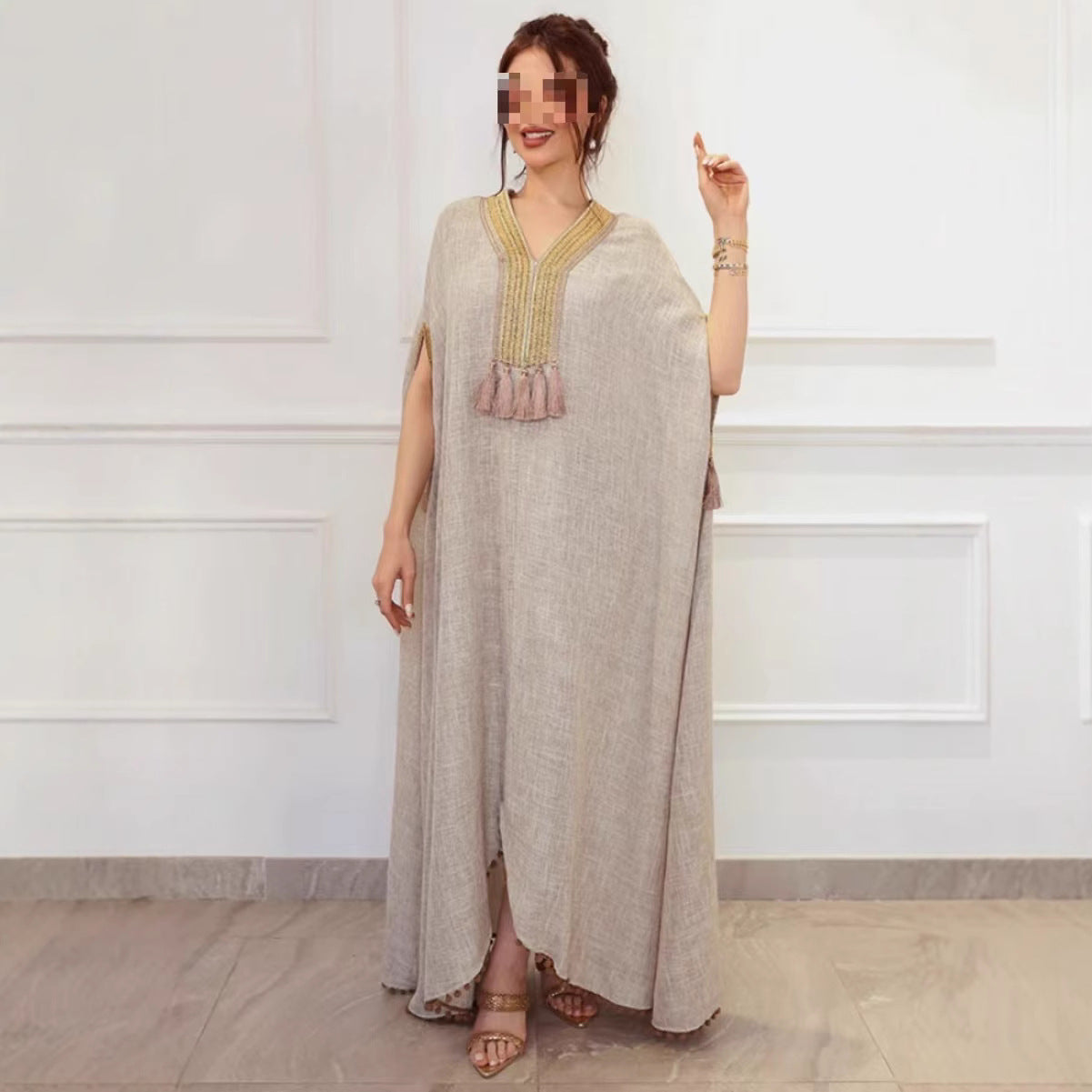 Women's Creative Linen Tassel Traditional Robe Dresses