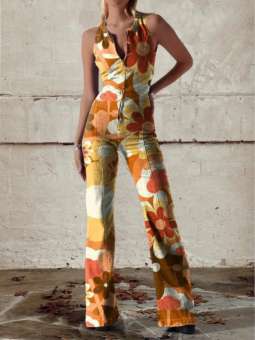 Women's Summer Vintage Print Loose Sleeveless Design Pants