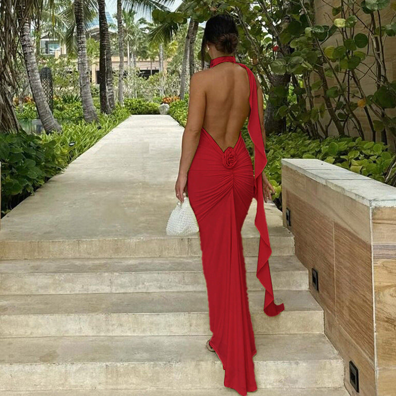 Women's Sexy Big Backless Long Dress Pure Dresses