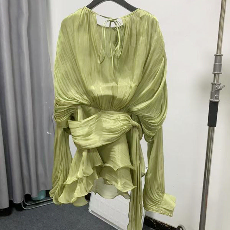 Women's Summer French Style Loose Long Sleeve Vacation Ruffled Dress