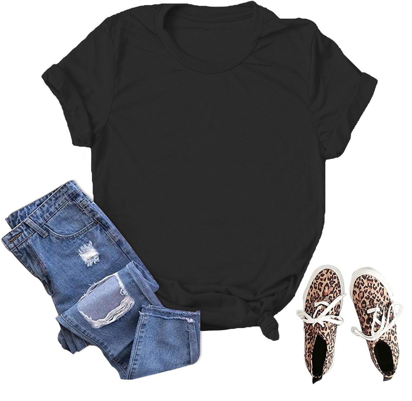 Women's & Men's & Solid Color Blank Loose T-shirt Blouses