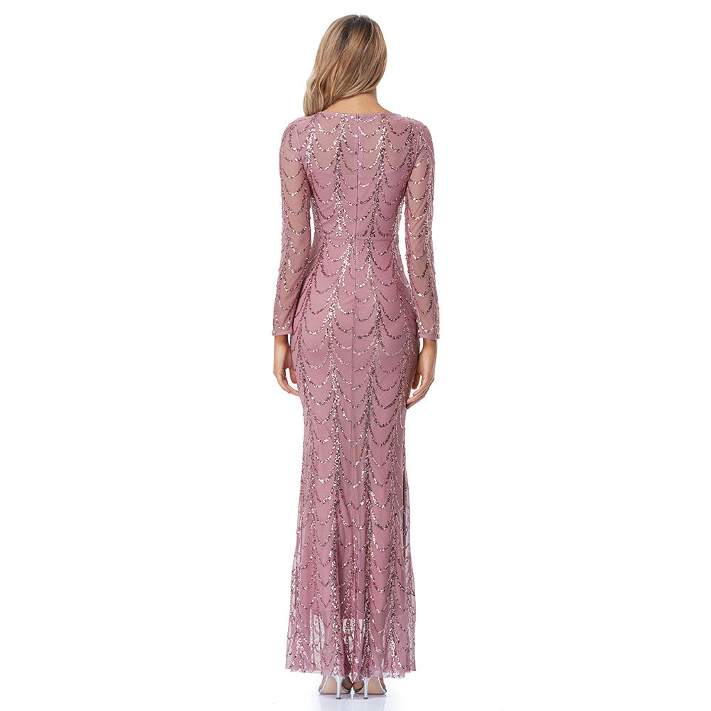 Fishtail Dress Elegant Party Sequined Long Sleeve Dresses