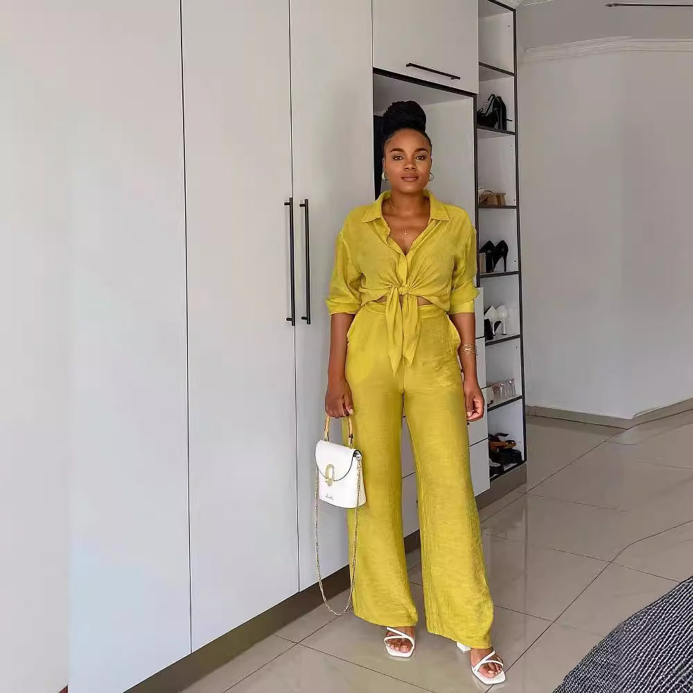 Classic Women's Leisure Long-sleeved Shirt Two-piece Fashion Casual Suit