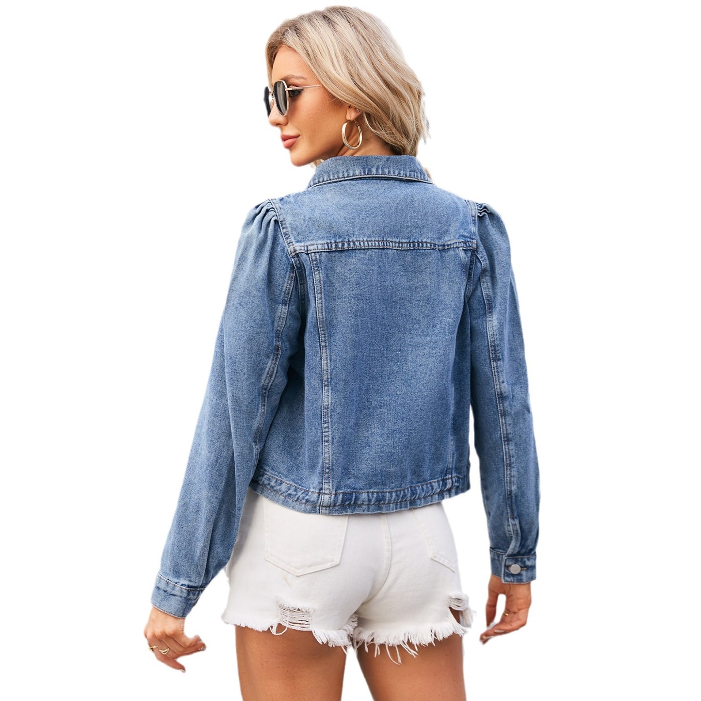 Women's Washed Lace Up Slim Fit Denim Jackets