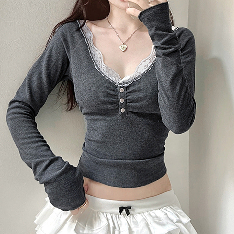 Women's Raglan Sleeve Printed T-shirt Crop Bottoming Round Blouses