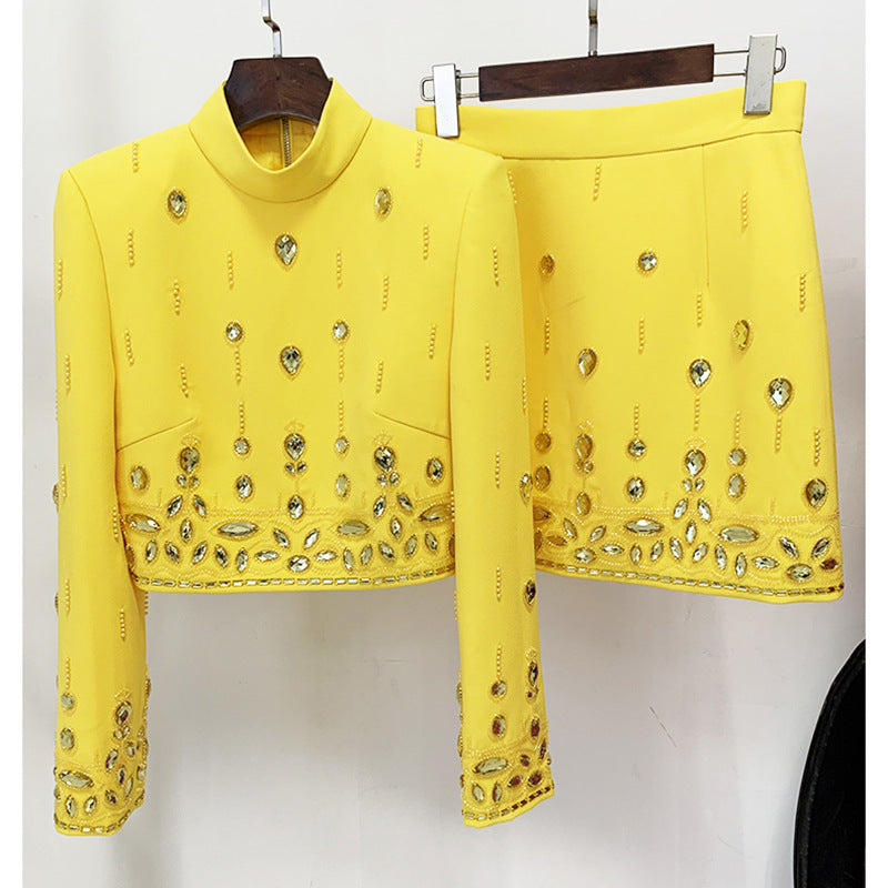 French Romantic Beads Rhinestones Mid-length Dress Suits