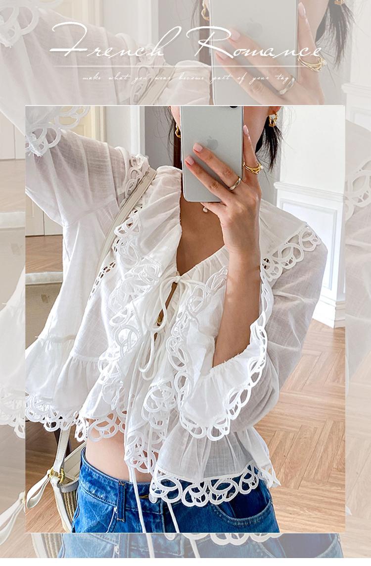 Women's White Shirt Long Sleeve French Design Blouses
