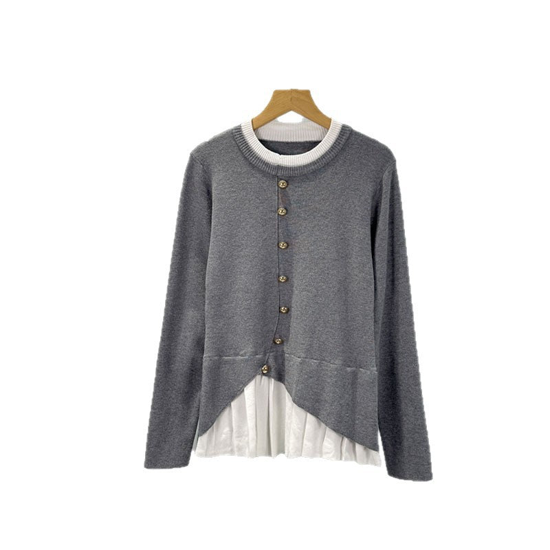 Women's Autumn Temperament Knitted Pleated Fashion Design Sweater