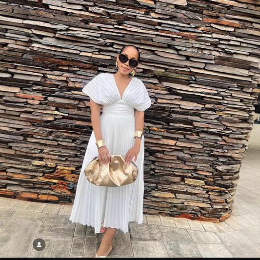Women's Fashion Pleated Solid Color Dress Dresses