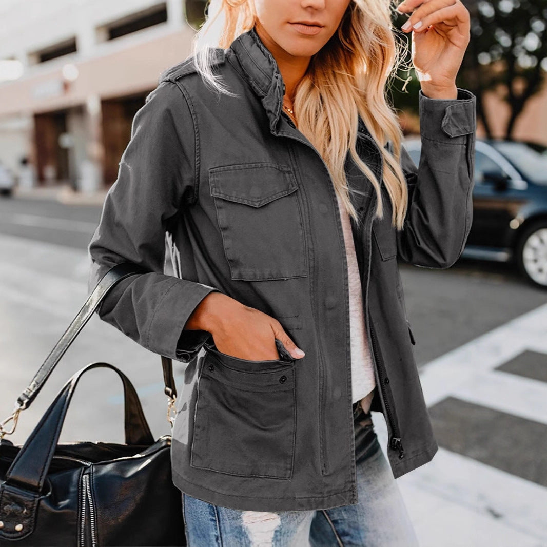 Women's Fashion Loose Zip Polo Collar Long Jackets