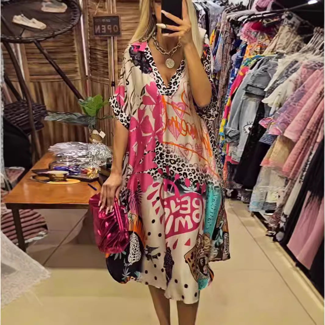 Casual Leopard Print Color Printing Depth Dress