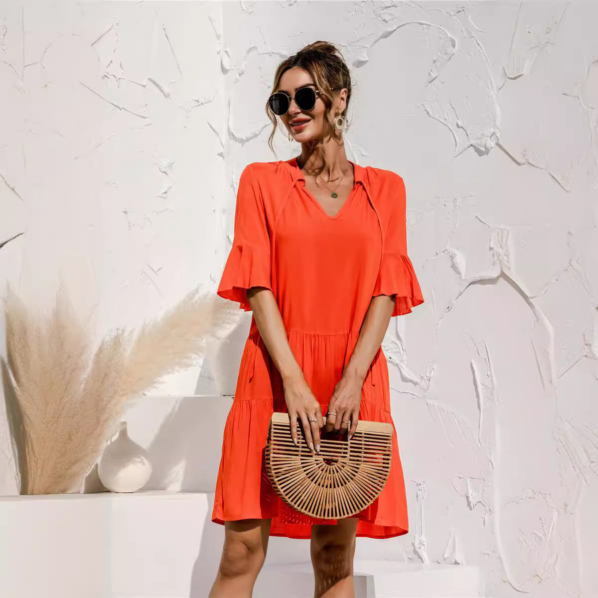Fashion New Flared Sleeves Cake Stitching Dress