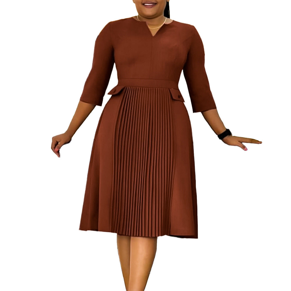 Women's Solid Color Fashion Pleated Sleeve African Plus Size