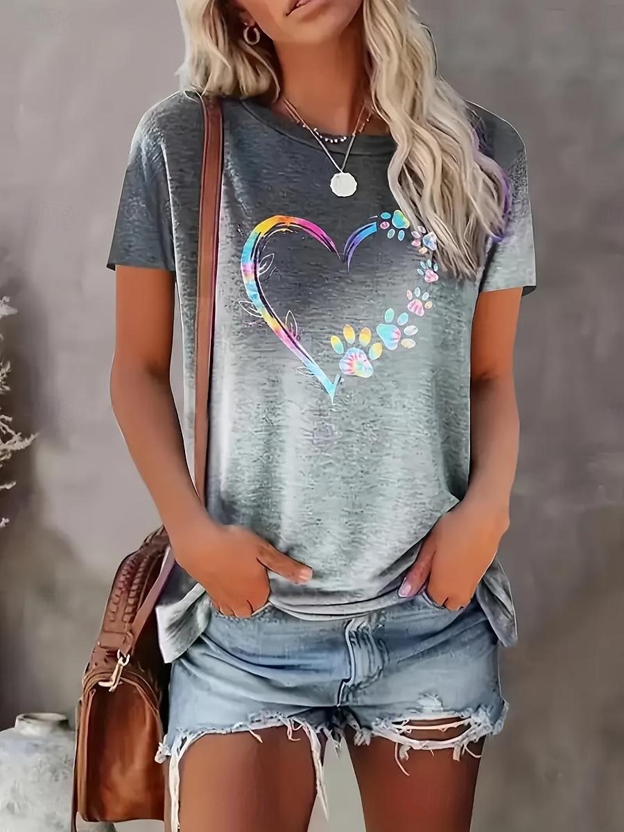 Summer Heart Printing Gradient Casual Short-sleeved Blouses