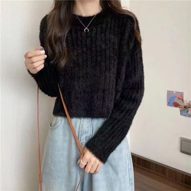 Women's Korean Style Mink Solid Color Sweet Graceful Pullover Women's Sweater