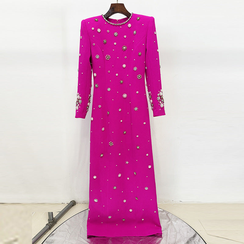 Fashion Bead Diamond Slim Long Dress Dresses