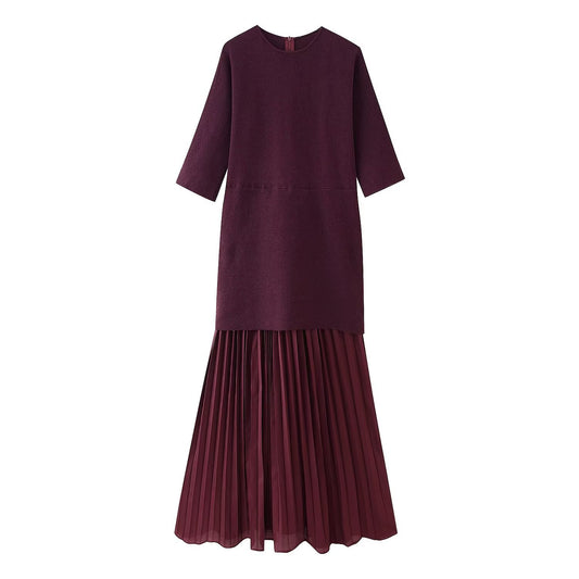 Women's Fashion Wear Knitted Small Pleated Stitching Dresses