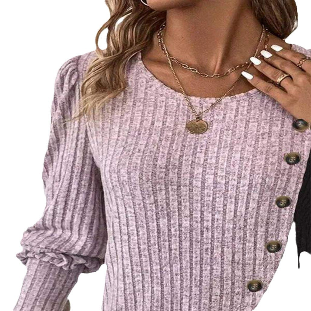 Women's Neck Multicolor Sunken Stripe Cross Hem Blouses