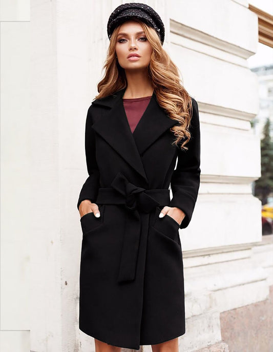 Beautiful Fashion Slim Belt Lapel Woolen Coats