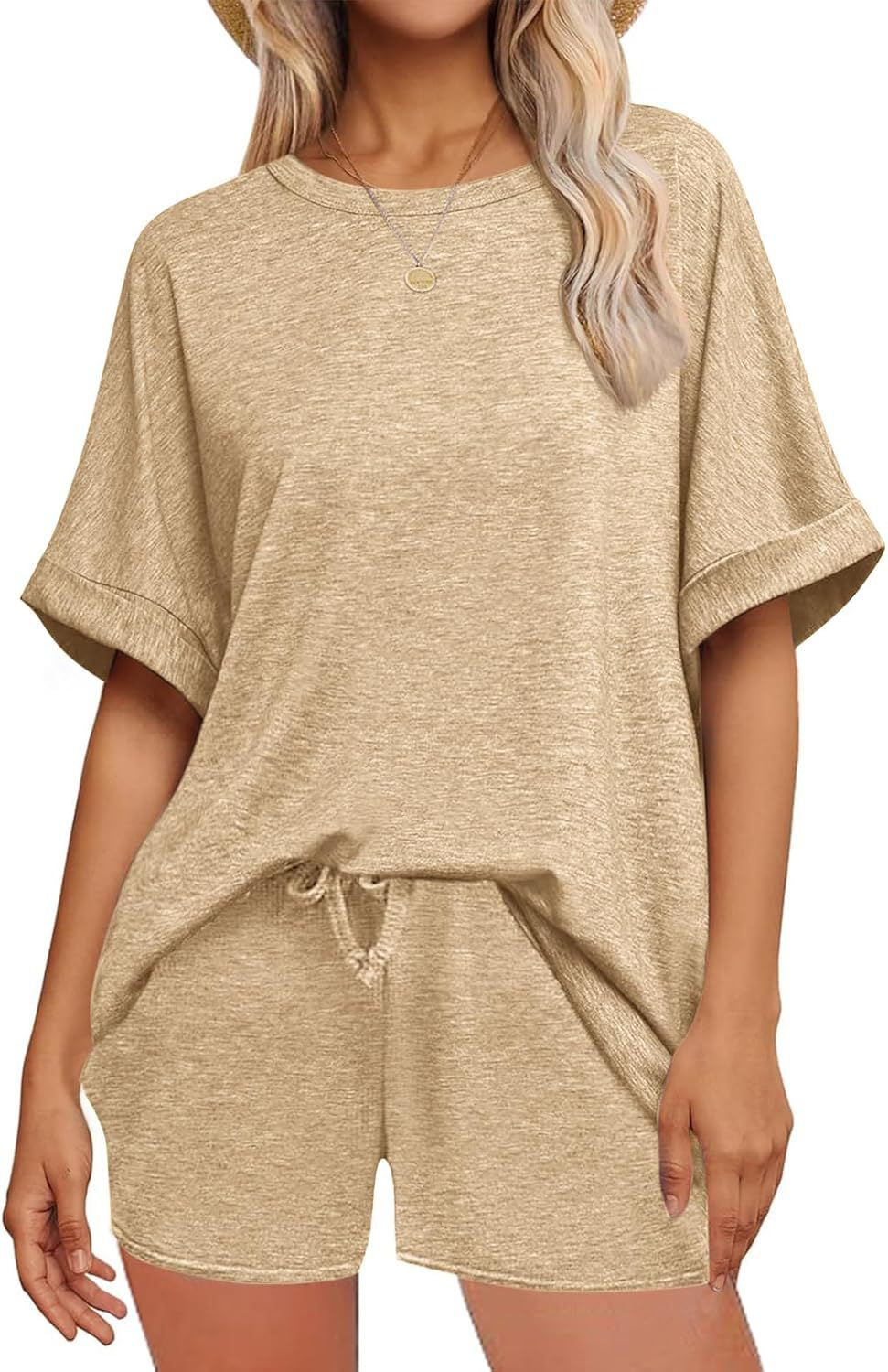 Summer Batwing Sleeve T-shirt Drawstring Sports Shorts