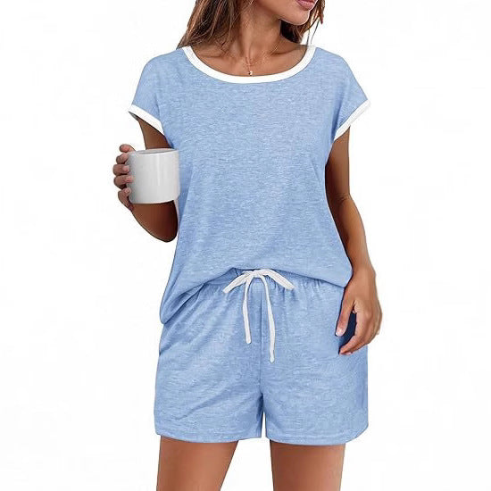 Women's Sleeve Stitching Round Neck Waist Drawstring Fashion Casual Suit