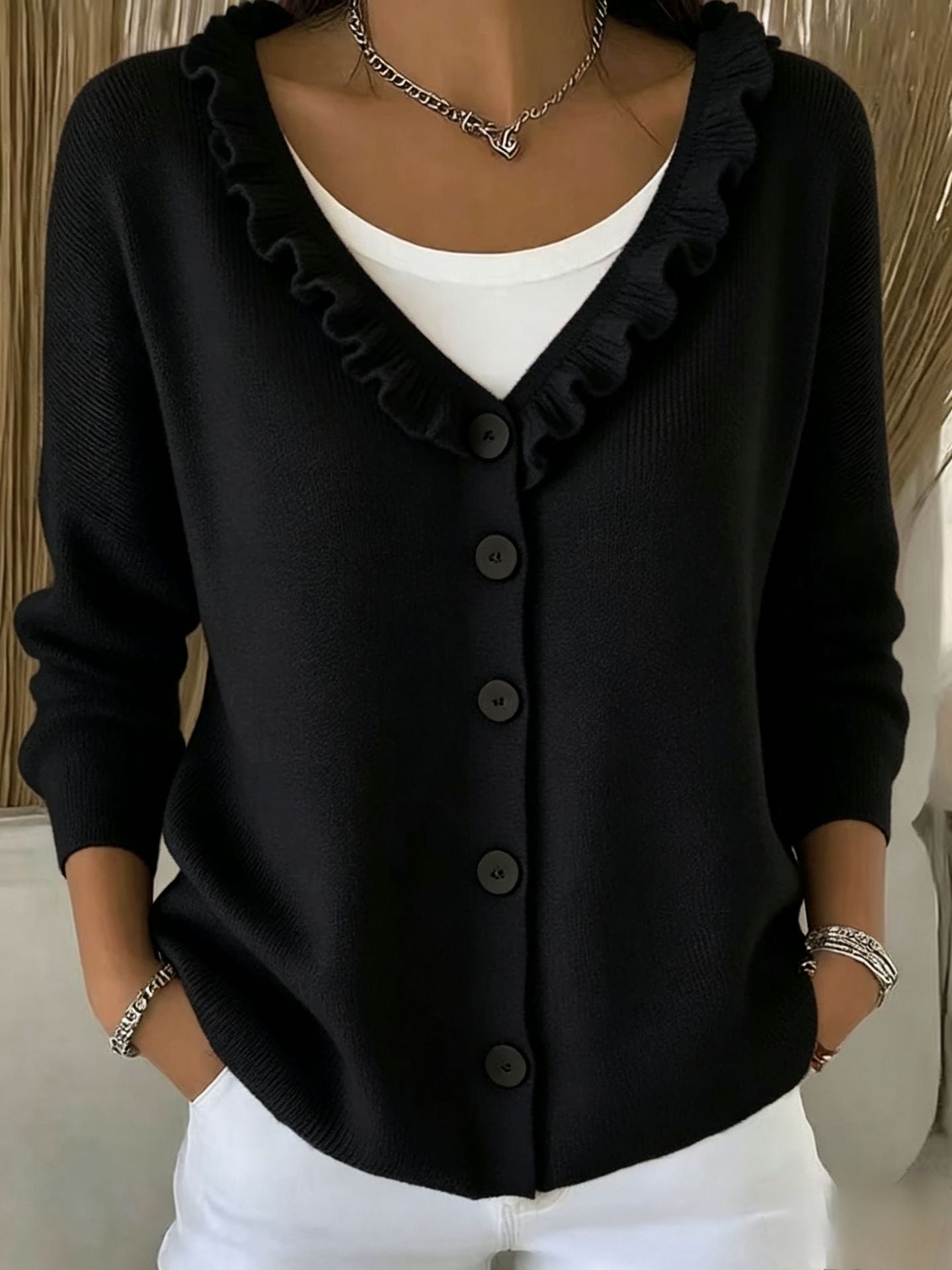 Women's Wooden Ear Knitted Solid Color Casual Coats