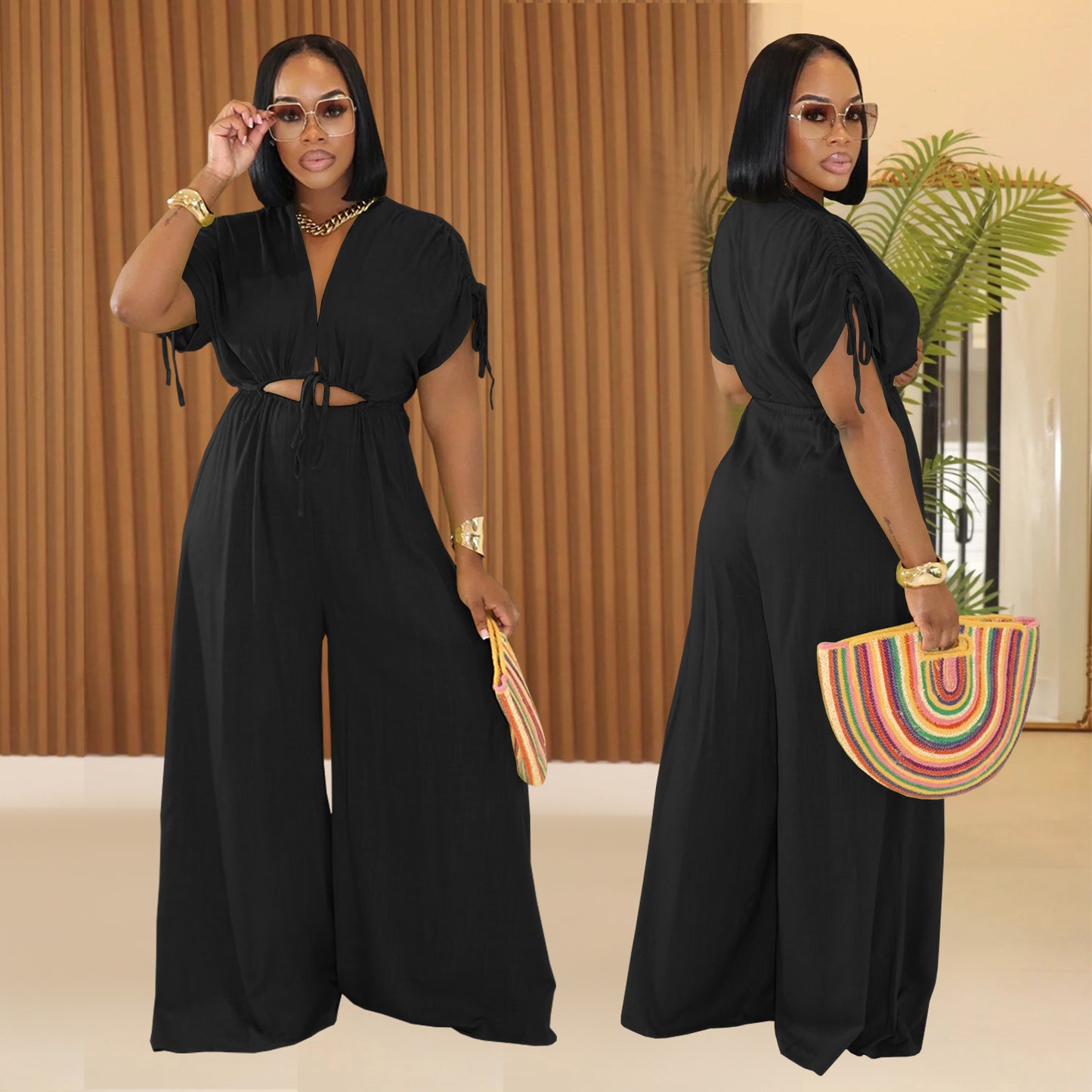 Women's Fashion Wear Casual Solid Color Wide Jumpsuits
